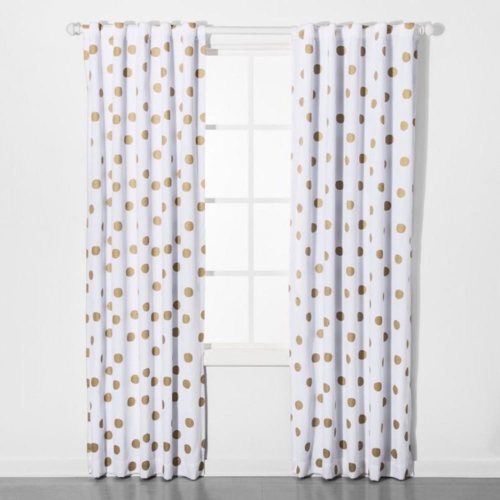 GREAT CONDITION- 2 pc Gold Polka-Dot Curtains